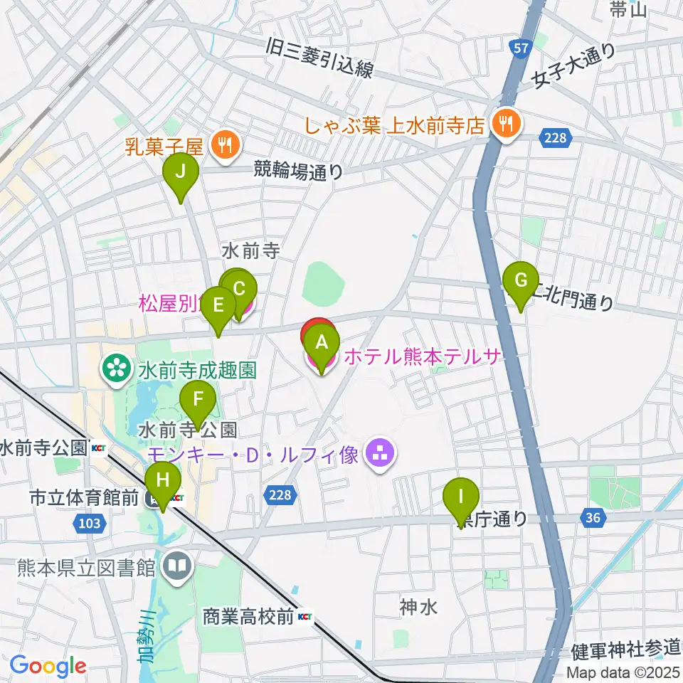 熊本テルサ テルサホール周辺のホテル一覧地図