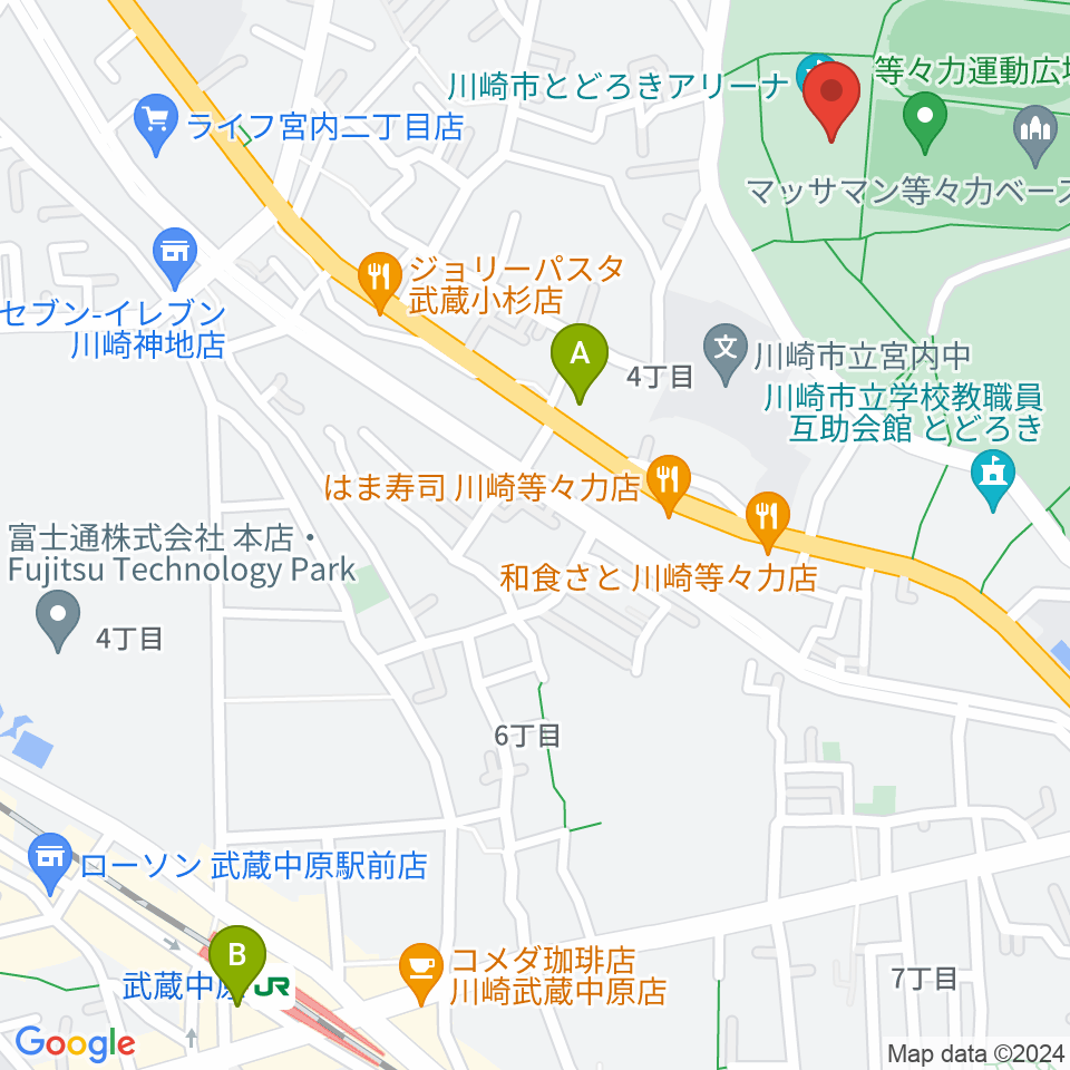 川崎市とどろきアリーナ周辺のホテル一覧地図