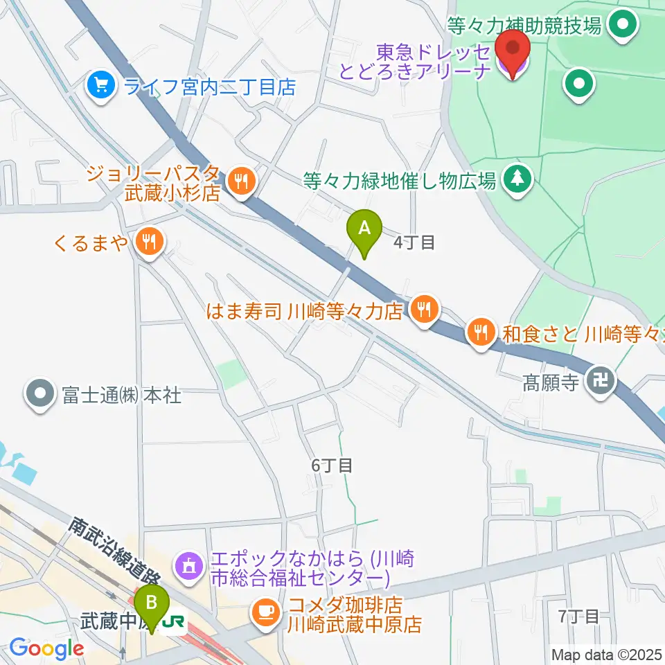 東急ドレッセとどろきアリーナ周辺のホテル一覧地図