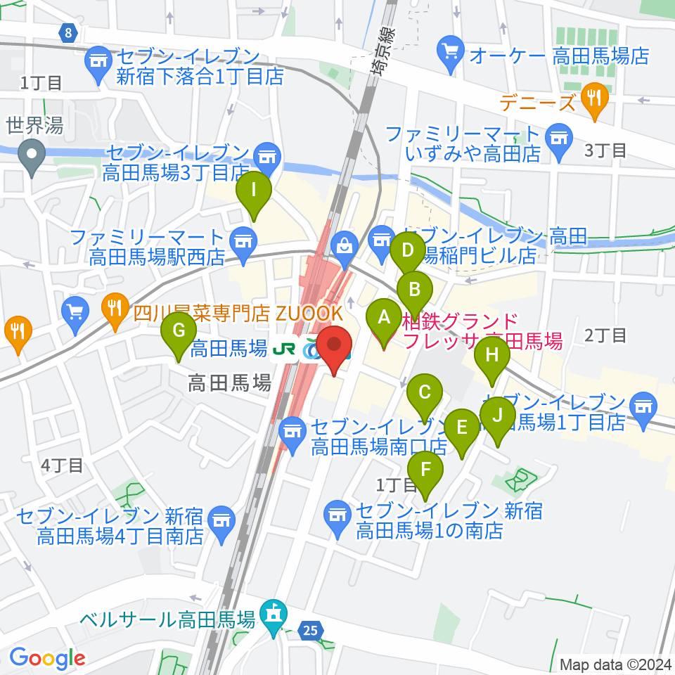 スタジオ音楽館 高田馬場駅前周辺のホテル一覧地図