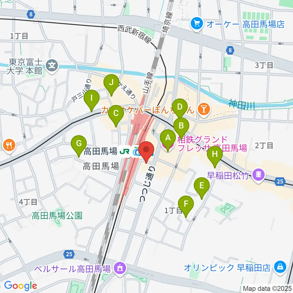 スタジオ音楽館 高田馬場駅前周辺のホテル一覧地図