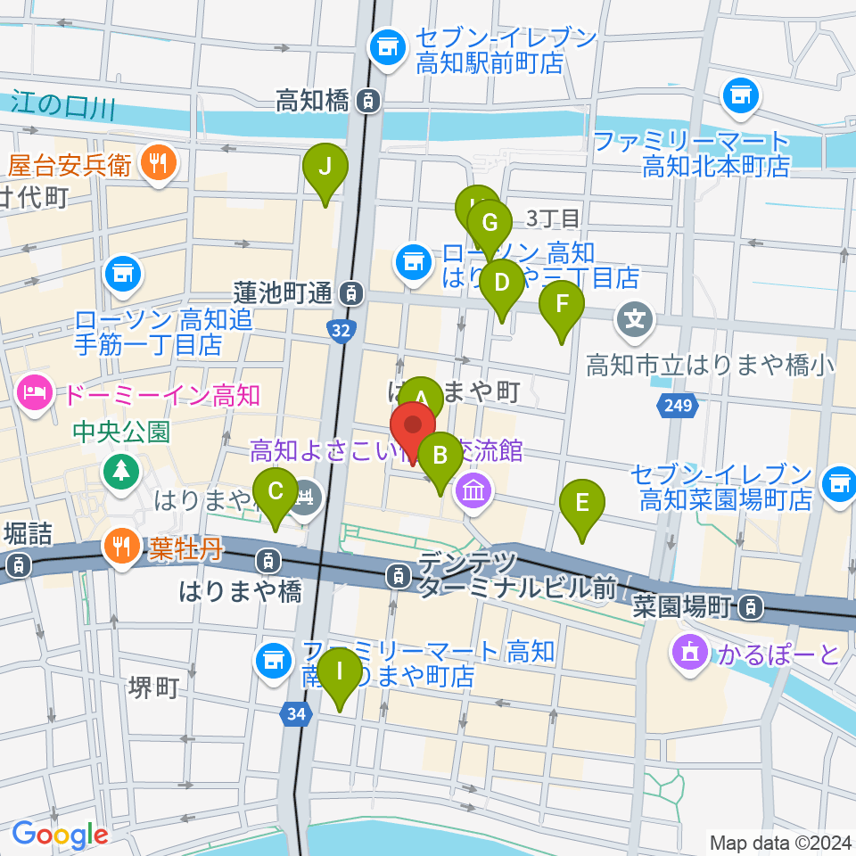 高知ri:ver周辺のホテル一覧地図