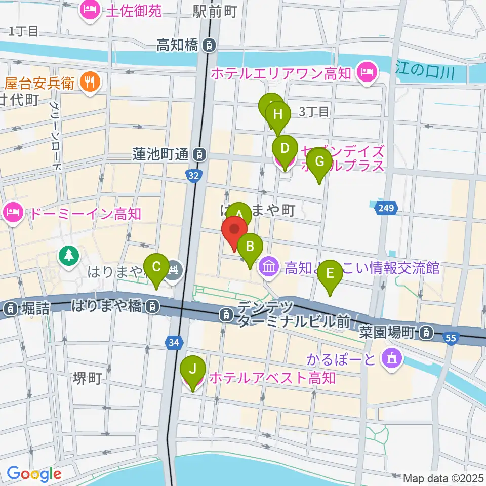 高知ri:ver周辺のホテル一覧地図