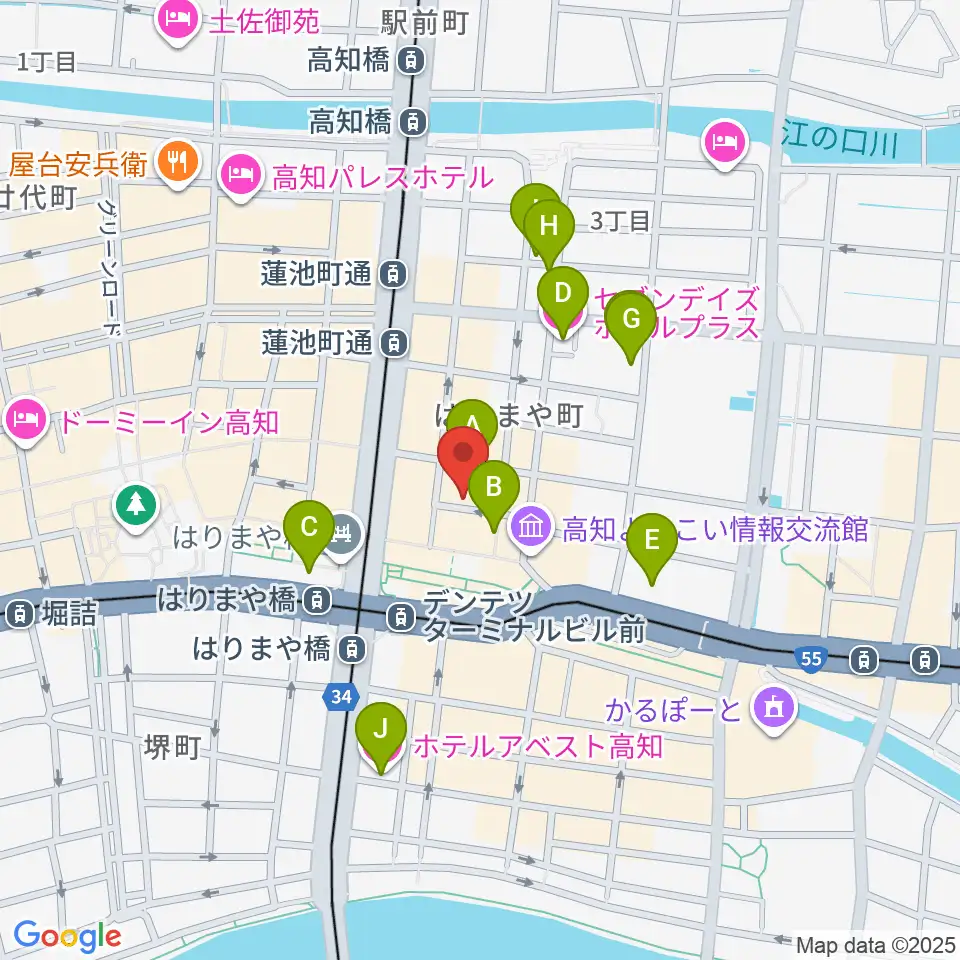 高知ri:ver周辺のホテル一覧地図