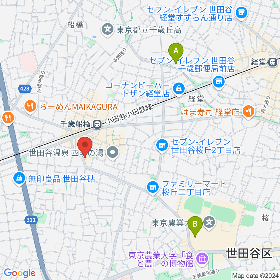 ユリミュージックキャンパス 千歳船橋教室周辺のホテル一覧地図