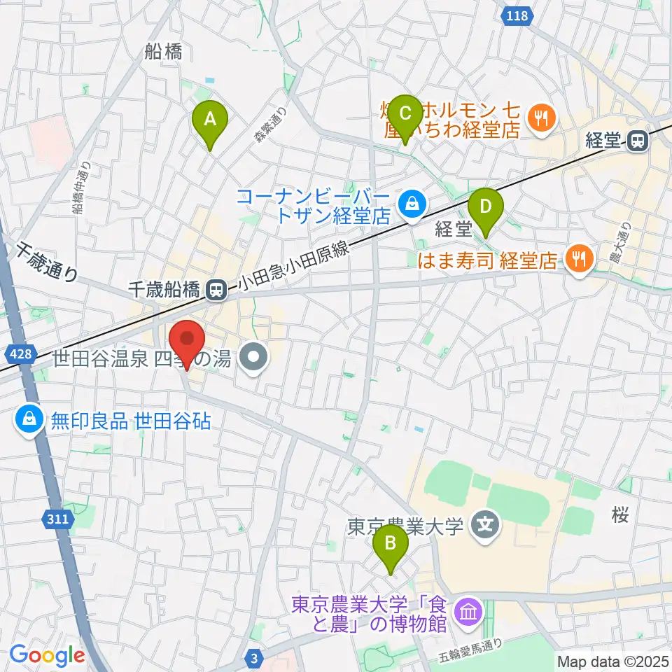 ユリミュージックキャンパス 千歳船橋教室周辺のホテル一覧地図