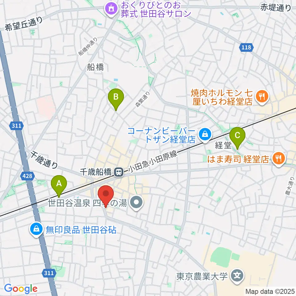ユリミュージックキャンパス 千歳船橋教室周辺のホテル一覧地図