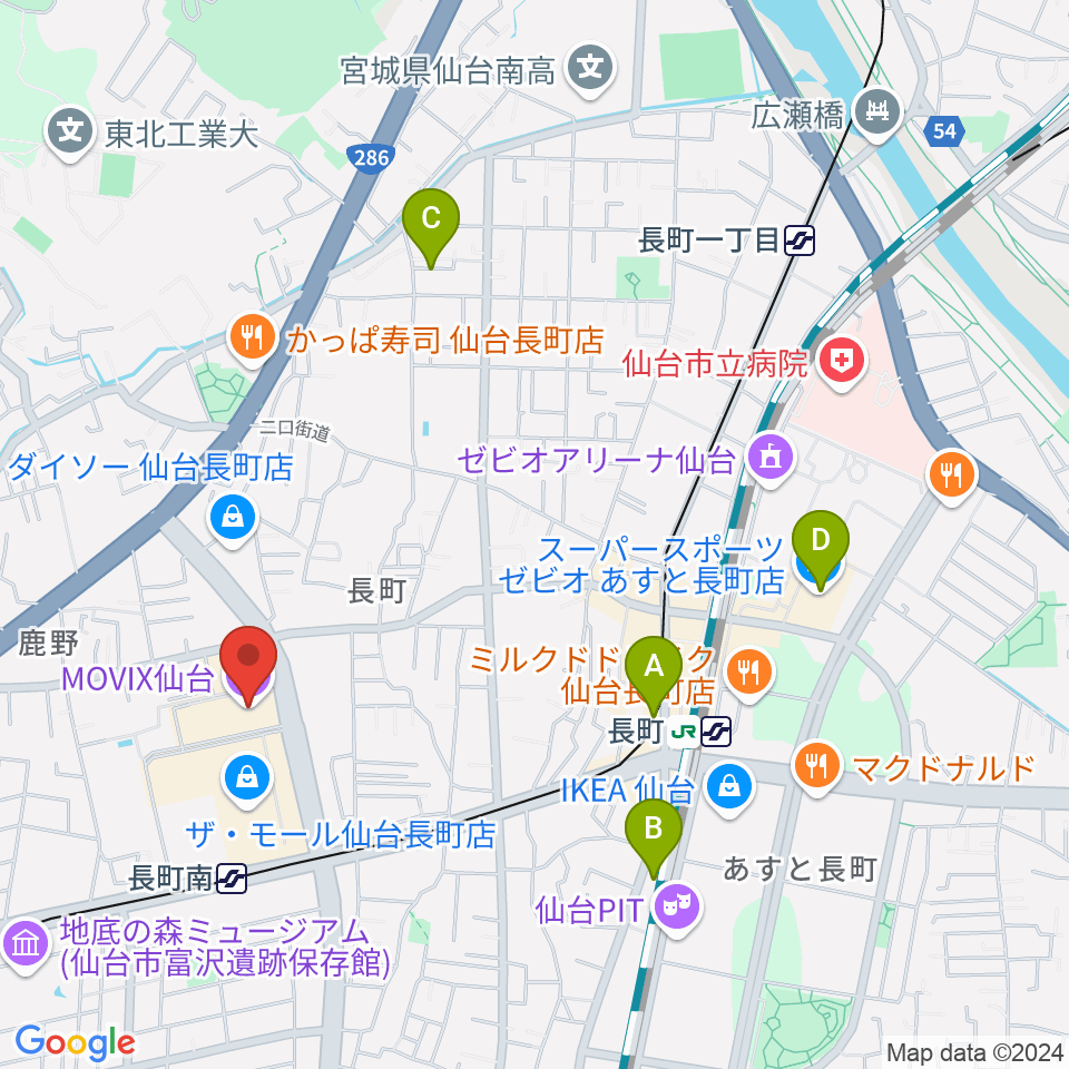 MOVIX仙台周辺のホテル一覧地図