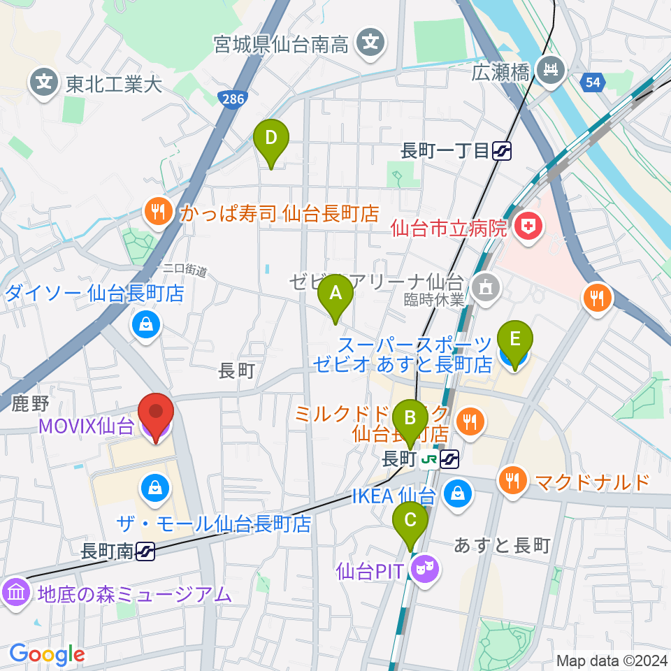 MOVIX仙台周辺のホテル一覧地図