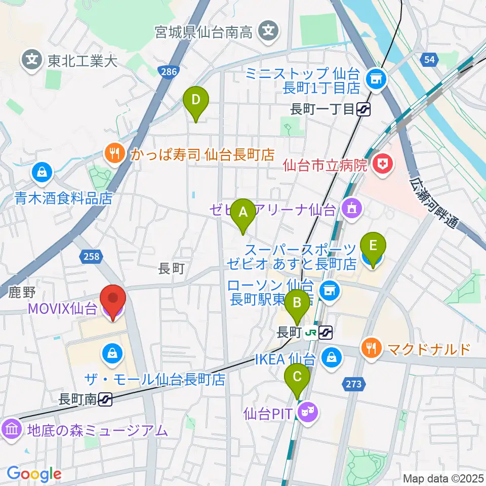 MOVIX仙台周辺のホテル一覧地図
