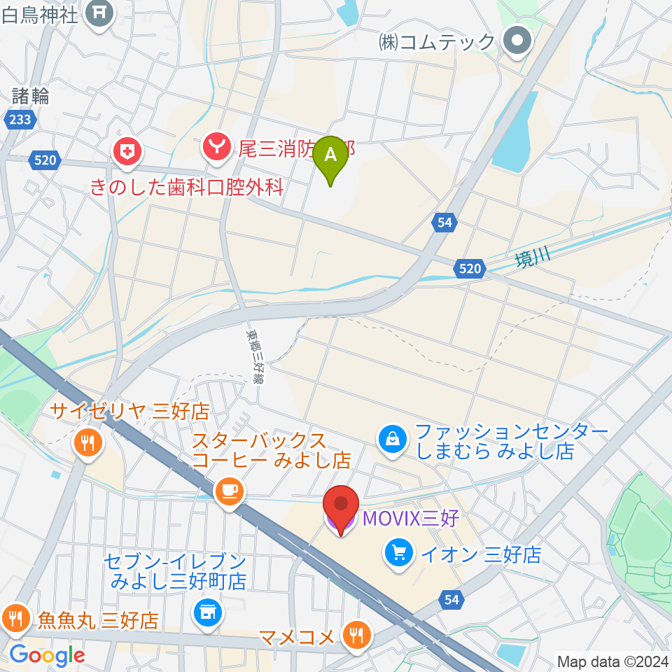 MOVIX三好周辺のホテル一覧地図