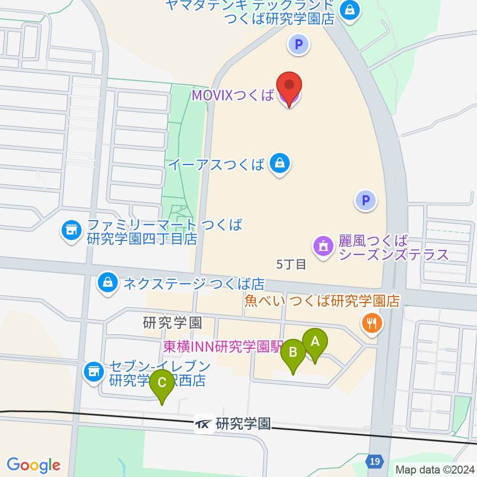 MOVIXつくば周辺のホテル一覧地図