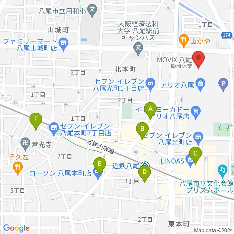 MOVIX八尾周辺のホテル一覧地図