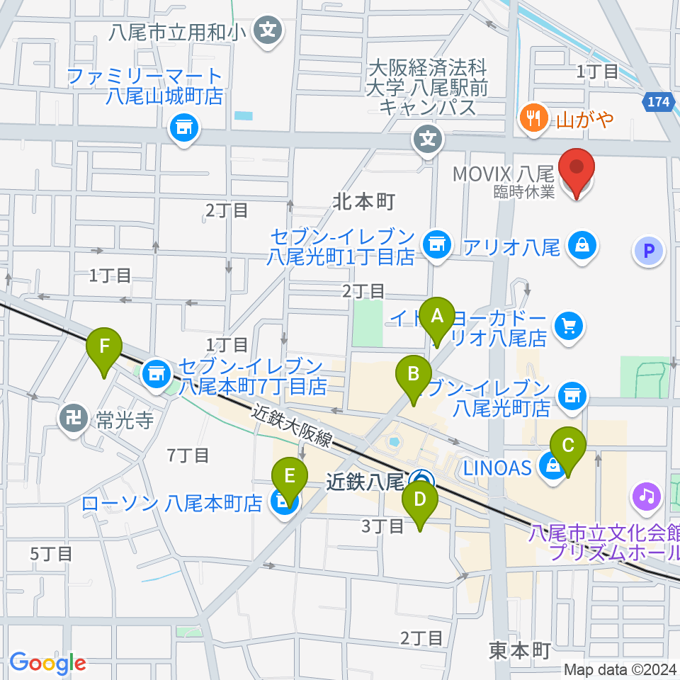 MOVIX八尾周辺のホテル一覧地図