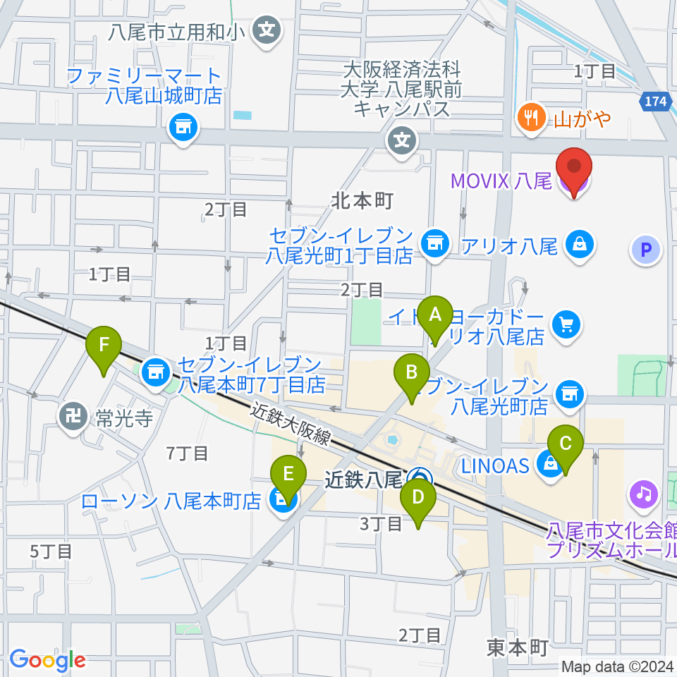 MOVIX八尾周辺のホテル一覧地図