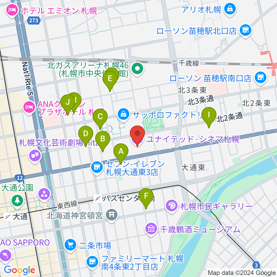 ユナイテッド・シネマ札幌周辺のホテル一覧地図