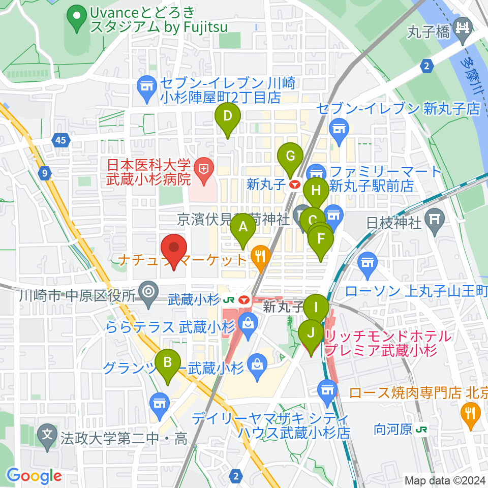 昭和音楽大学附属音楽教室 武蔵小杉校周辺のホテル一覧地図