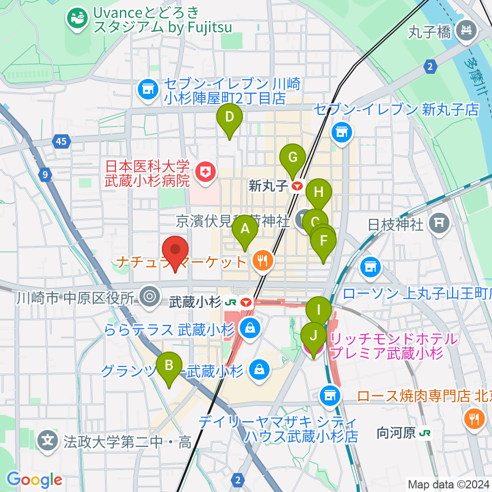 昭和音楽大学附属音楽教室 武蔵小杉校周辺のホテル一覧地図