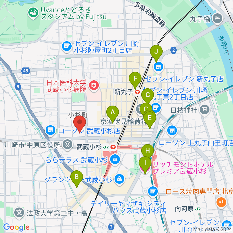 昭和音楽大学附属音楽教室 武蔵小杉校周辺のホテル一覧地図