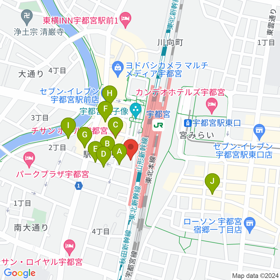 宇都宮STUDIO KENT周辺のホテル一覧地図