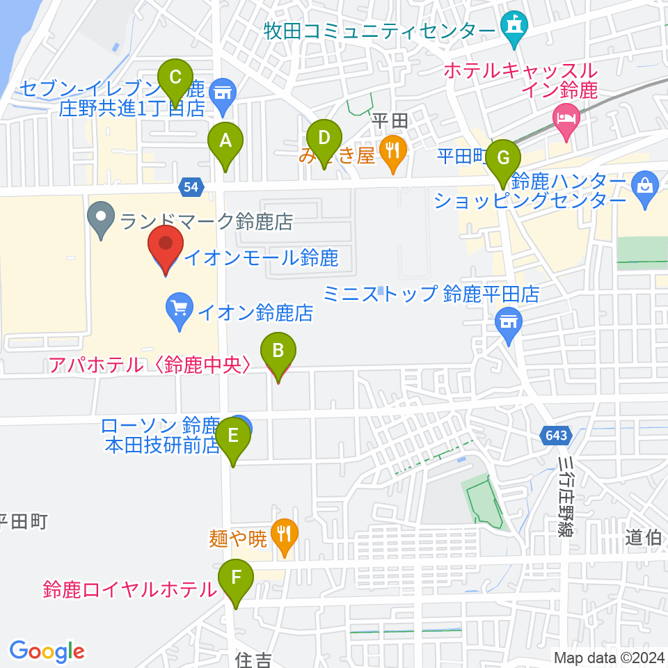 イオンシネマ鈴鹿周辺のホテル一覧地図