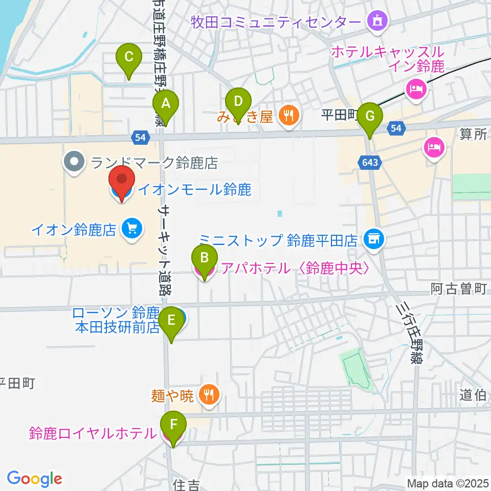 イオンシネマ鈴鹿周辺のホテル一覧地図