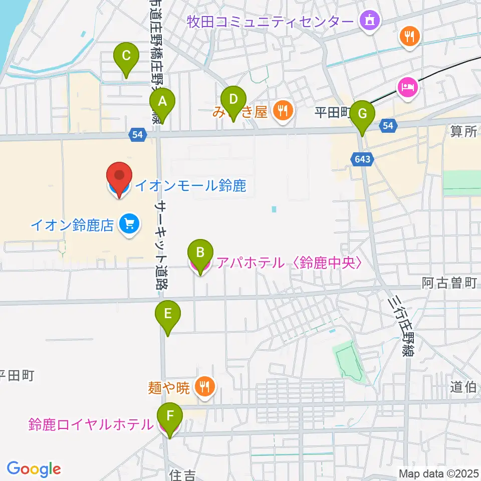 イオンシネマ鈴鹿周辺のホテル一覧地図