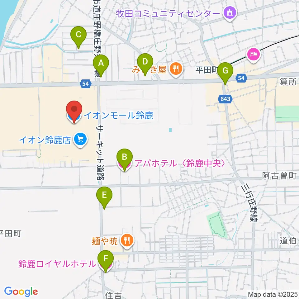 イオンシネマ鈴鹿周辺のホテル一覧地図