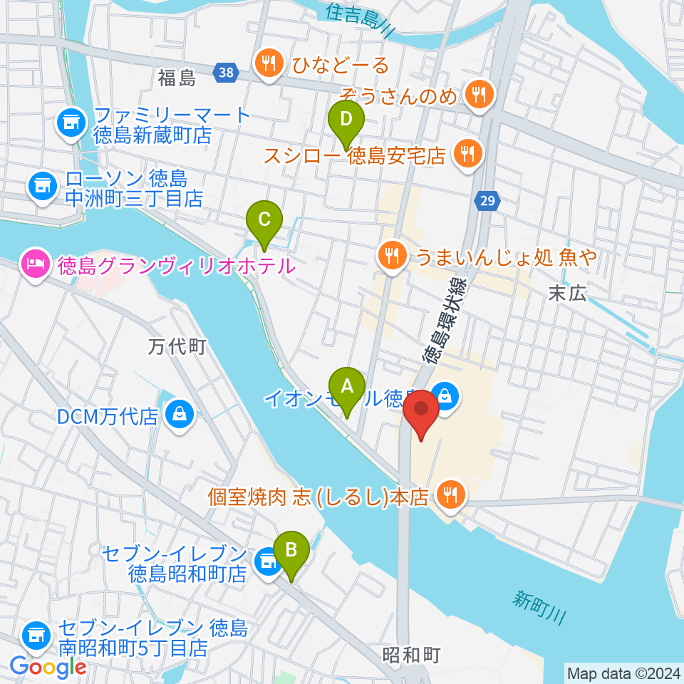 イオンシネマ徳島周辺のホテル一覧地図