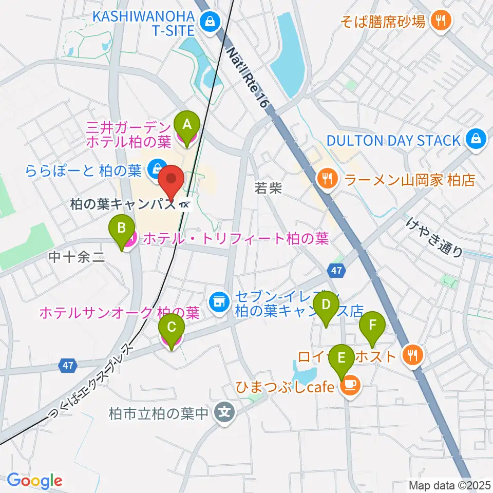 MOVIX柏の葉周辺のホテル一覧地図