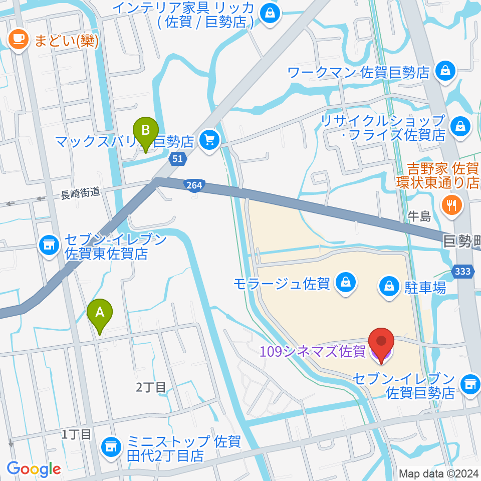 109シネマズ佐賀周辺のホテル一覧地図