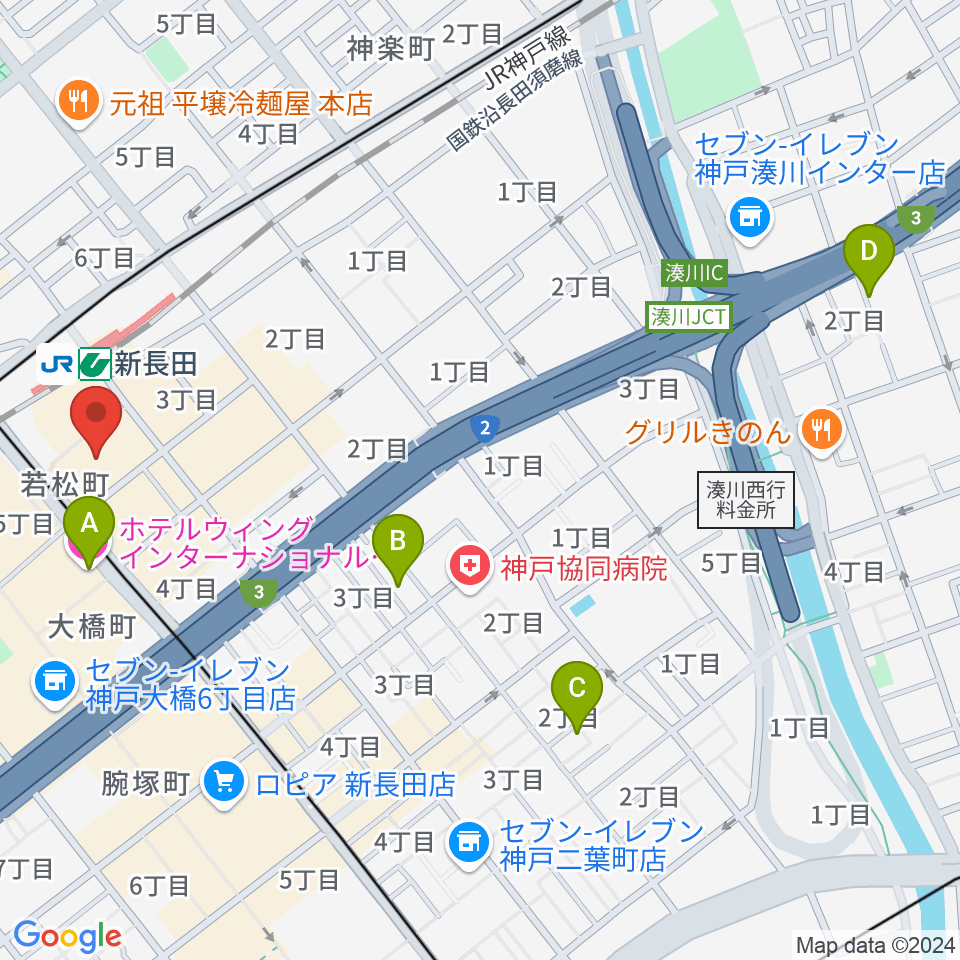 ピフレホール（長田区文化センター別館）周辺のホテル一覧地図