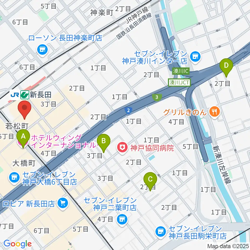 長田区文化センター別館ピフレホール周辺のホテル一覧地図