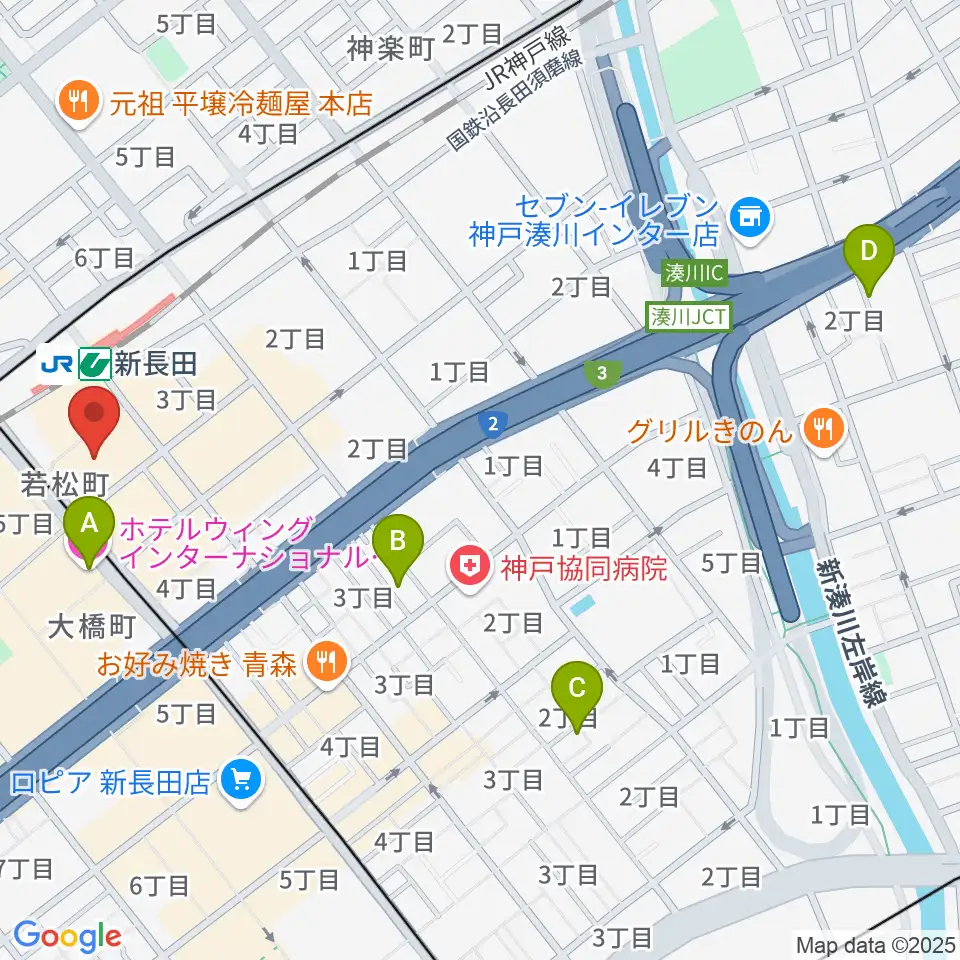 長田区文化センター別館ピフレホール周辺のホテル一覧地図