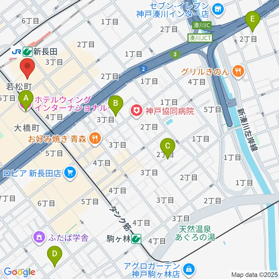 長田区文化センター別館ピフレホール周辺のホテル一覧地図