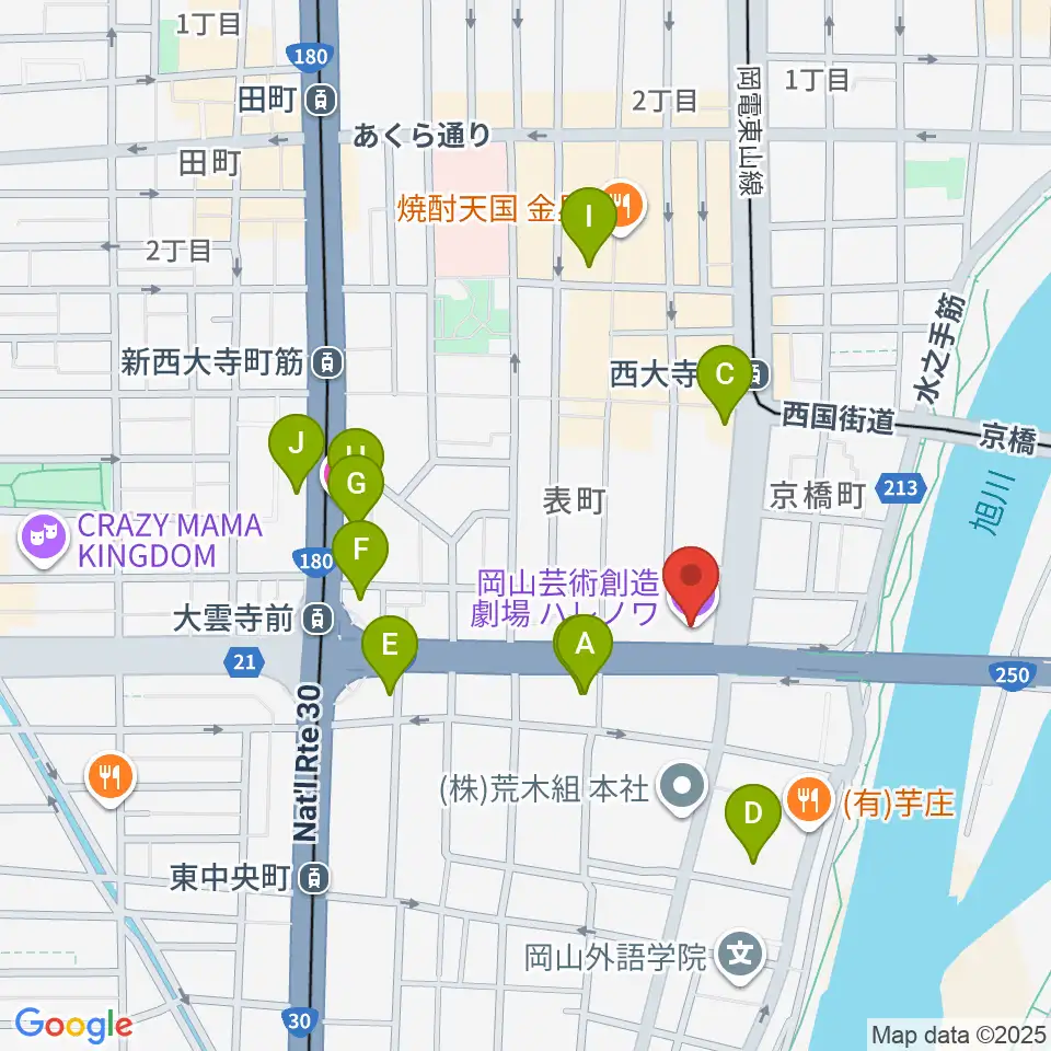 岡山芸術創造劇場ハレノワ周辺のホテル一覧地図