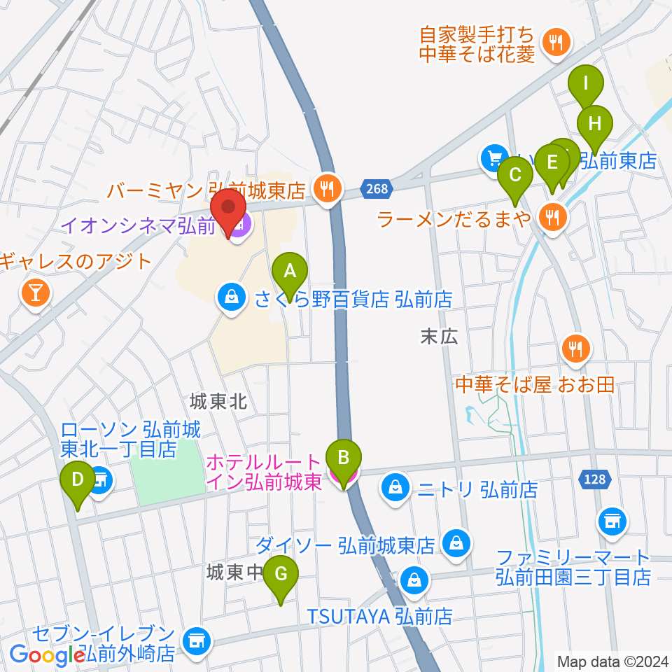 イオンシネマ弘前周辺のホテル一覧地図