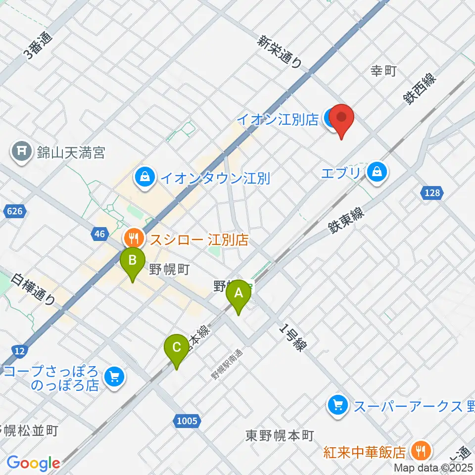 イオンシネマ江別周辺のホテル一覧地図