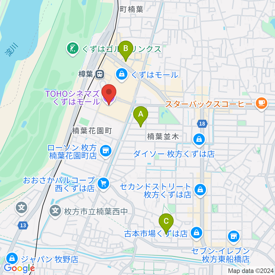 TOHOシネマズくずはモール周辺のホテル一覧地図