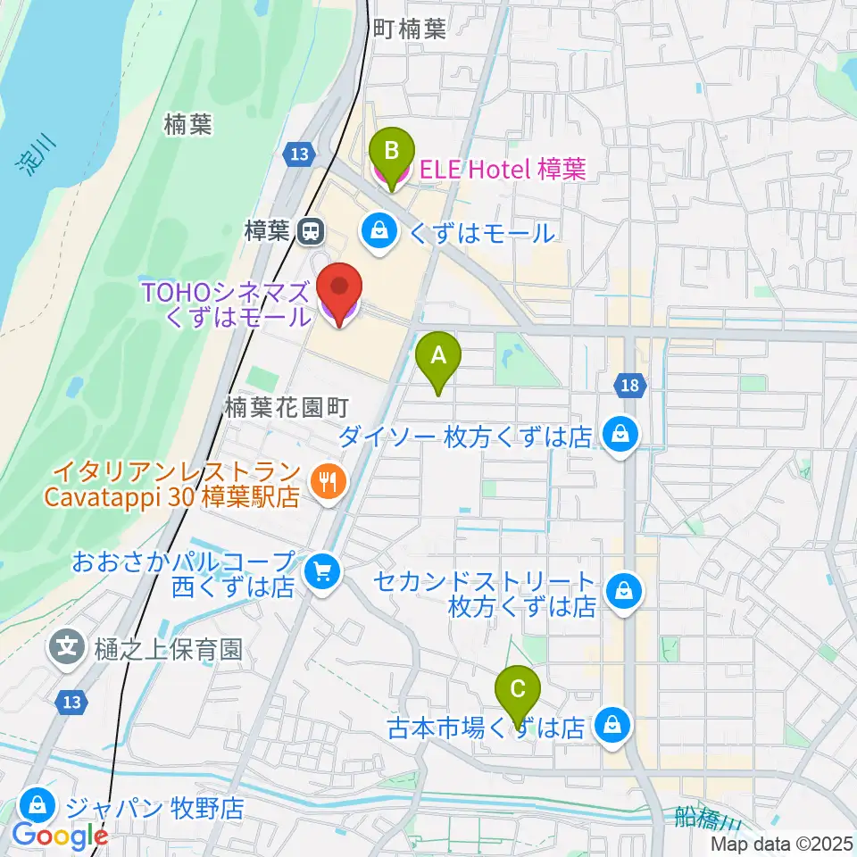 TOHOシネマズくずはモール周辺のホテル一覧地図