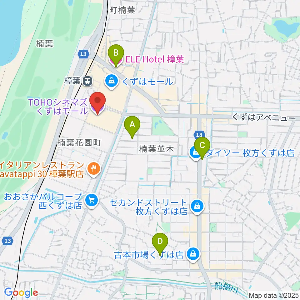 TOHOシネマズくずはモール周辺のホテル一覧地図