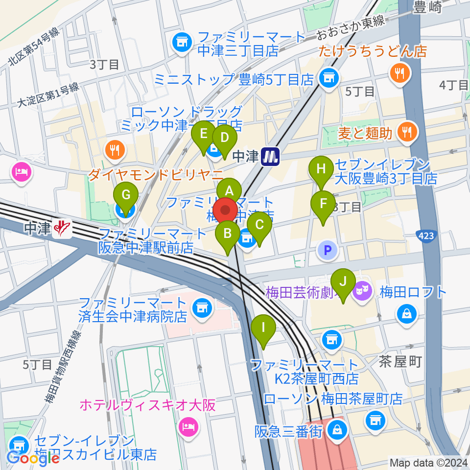 中津Step HALL周辺のホテル一覧地図