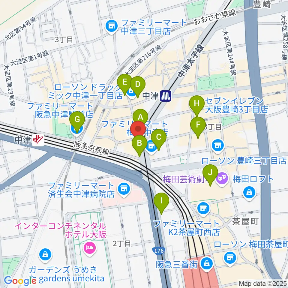 中津Step HALL周辺のホテル一覧地図