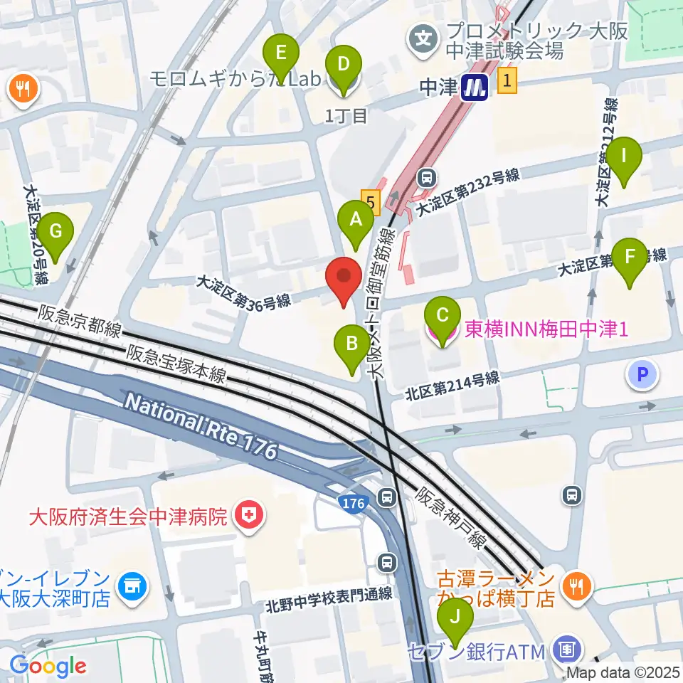 中津Step HALL周辺のホテル一覧地図