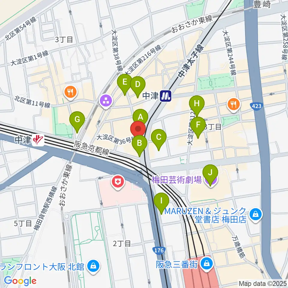 中津Step HALL周辺のホテル一覧地図
