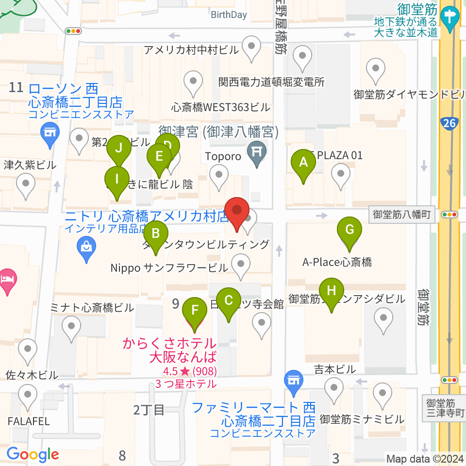 心斎橋 新神楽周辺のホテル一覧地図