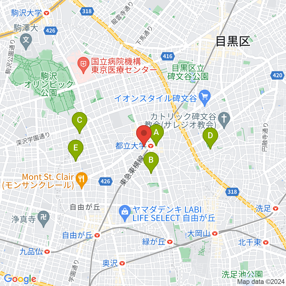 ピアノスタジオノア 都立大店周辺のホテル一覧地図