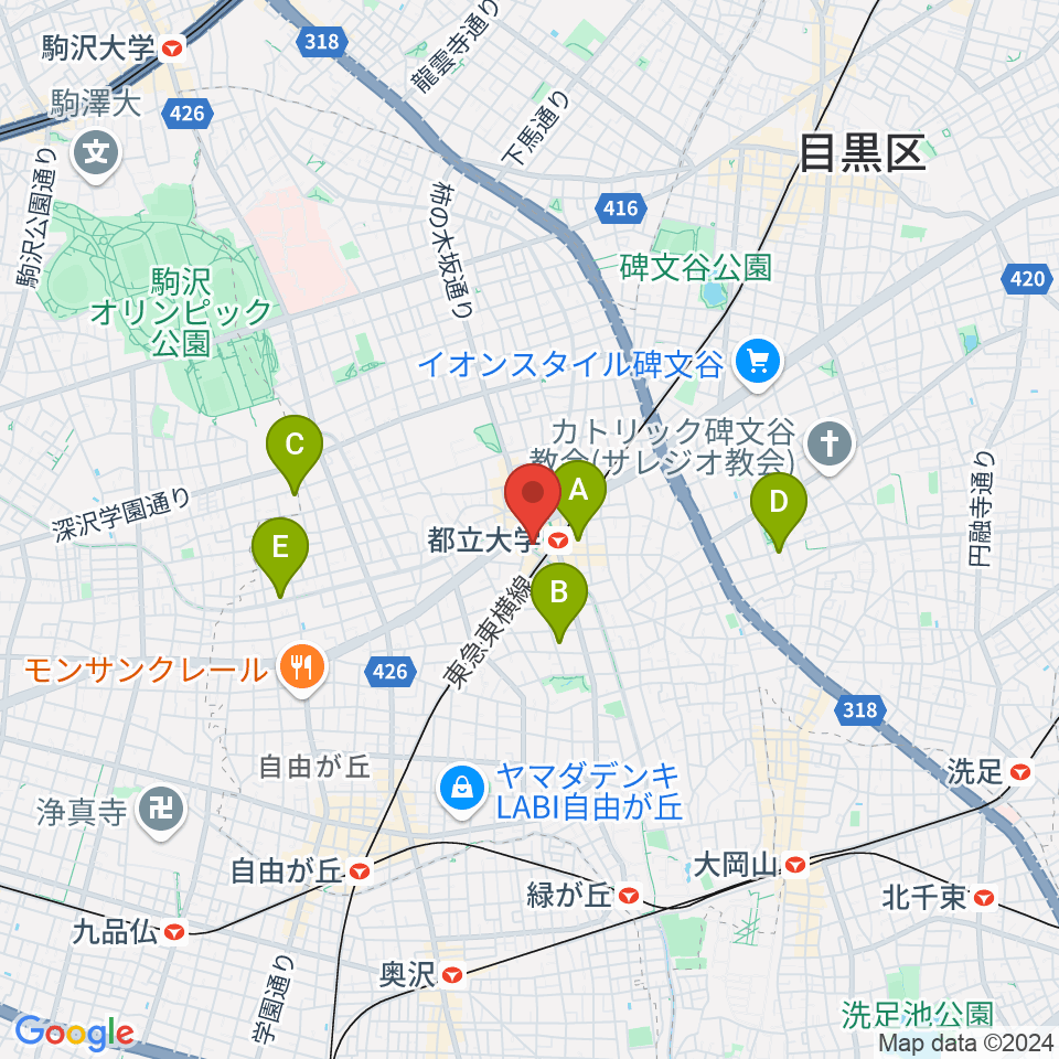 ピアノスタジオノア 都立大店周辺のホテル一覧地図