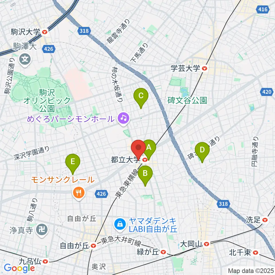 ピアノスタジオノア 都立大店周辺のホテル一覧地図