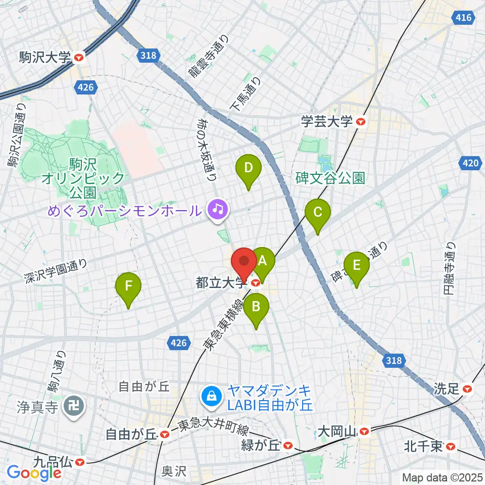 ピアノスタジオノア 都立大店周辺のホテル一覧地図